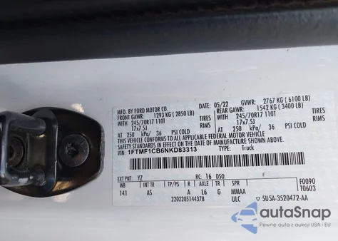 2022 Ford F-150 Xl из США, поврежденный, VIN 1FTMF1CB6NKD83313